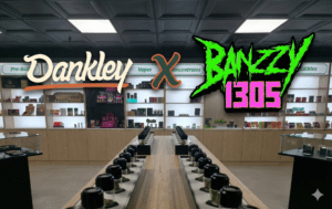 Interior of Dankley Dispensary in Queens Village featuring Dankley X Banzzy 1305 collaboration branding